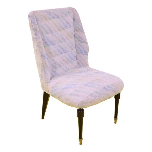 Light Patterned Fabric Armchair with Wooden Legs and Tips For Sale