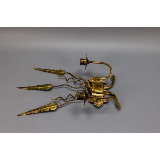 Spanish Gilt Iron Medieval Revival Style Two-Arm Candle Wall Sconce, ca. 1950s For Sale - Image 18 of 18