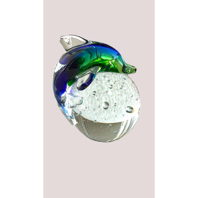 Classic Artisan Heavy Bubble Glass Dolphin Paperweight For Sale - Image 9 of 11