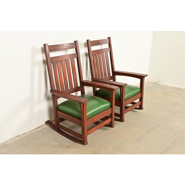Stickley Brothers Stickley Brothers Style Antique Mission Oak Arts & Crafts Rocking Chairs, Pair For Sale - Image 4 of 9