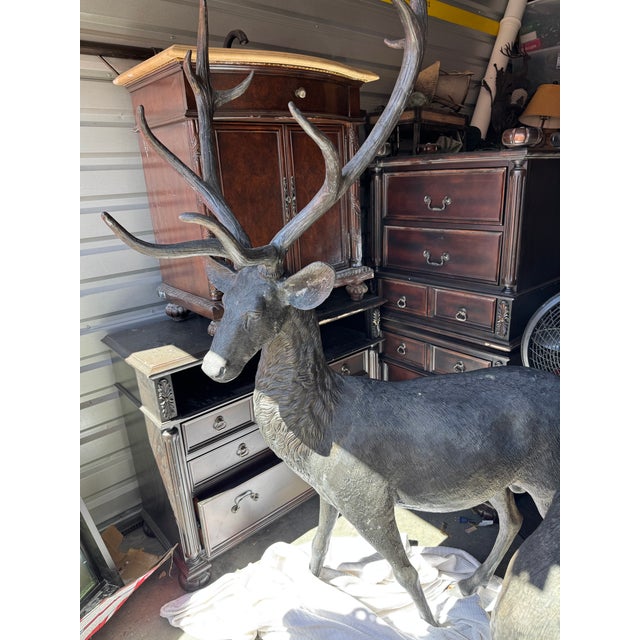 Late 20th Century Life Size Bronze Cast Buck and Doe Deer Statues, 2 Pieces For Sale - Image 9 of 12