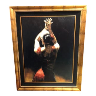 Flamenco Dancer in Red Dress Painting Signed by by Fabian Perez For Sale