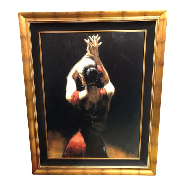Flamenco Dancer in Red Dress Painting Signed by by Fabian Perez For Sale