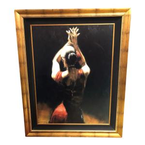 Flamenco Dancer in Red Dress Painting Signed by by Fabian Perez