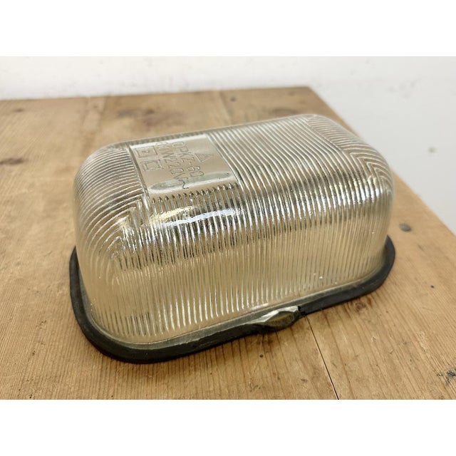 Industrial White Porcelain Cage Wall Light with Ribbed Glass, 1970s For Sale - Image 16 of 18
