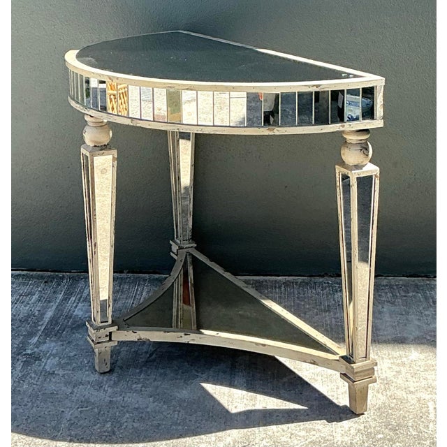 Vintage Mirror Trimmed Demilune Console For Sale - Image 9 of 12