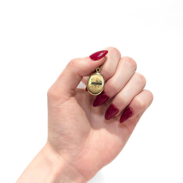 Mid-Century Modern Vintage 14k Gold Brite-Cut Locket Pendant or Charm For Sale - Image 3 of 16