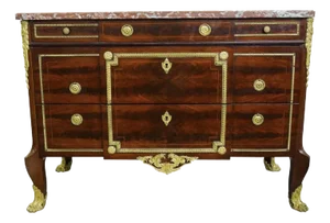 Louis XVI Style Commode Ormolu Bronze, Wood and Marble Top