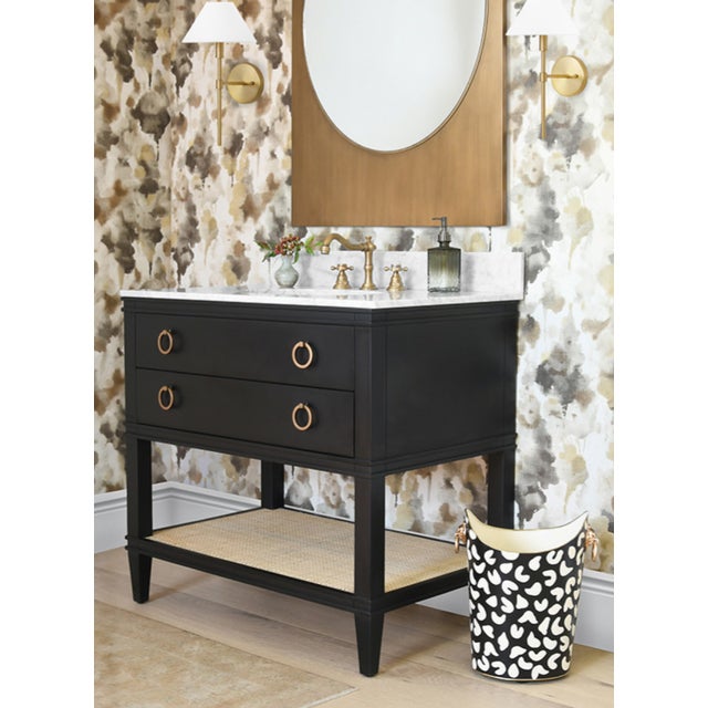 Contemporary Matthew Izzo Home Wastebasket - Hand Painted Oval Tole Metal With Leopard Design, Raised Edges, Gold Leaf Trim and Lion Head Handles For Sale - Image 3 of 5