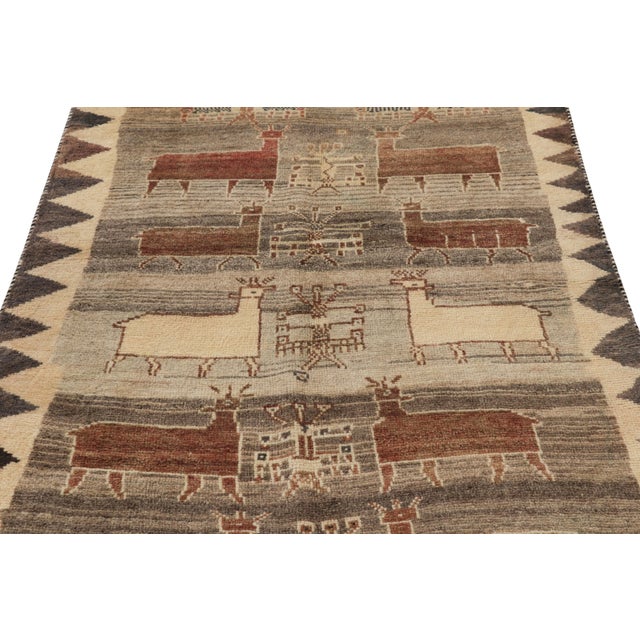 Textile Vintage Gabbeh Persian Rug With Beige-Brown Animal Pictorials - Rug & Kilim For Sale - Image 7 of 9