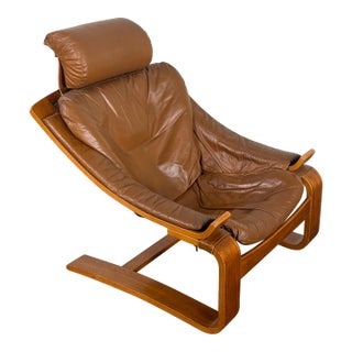 Vintage 1970's Scandinavian Leather Lounge Chair For Sale