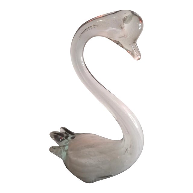 1980s White Art Glass Swan Figurine For Sale