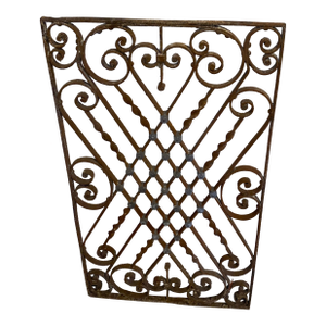 Antique French Wrought Iron Decorative Panel With Scrollwork and Lattice.