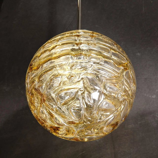 Mid-Century Modernist Smoked Amber Molten Banded Murano Glass Pendant Chandelier For Sale - Image 9 of 12