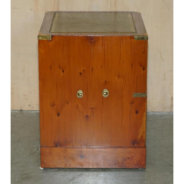 Burr Yew Wood Green Leather Military Campaign Nightstand Drawers, Set of 2 For Sale - Image 13 of 18