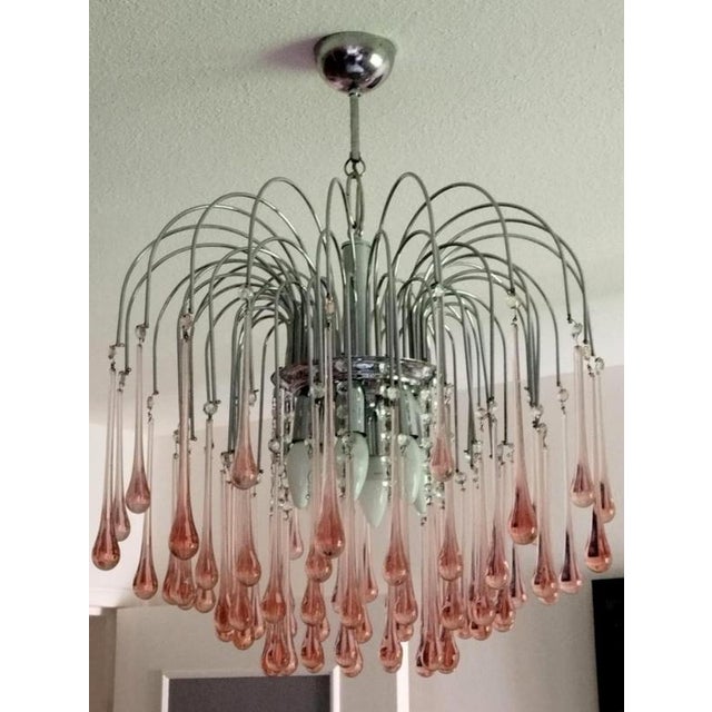 1920s Cascading Chandelier with Pink Murano Glass Drops from Paolo Venini For Sale - Image 5 of 5