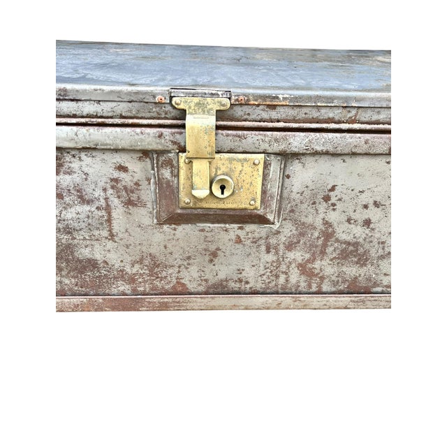 Silver Early 20th Century Industrial Metal Trunk Chest on Stand With Patina Finish For Sale - Image 8 of 18