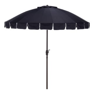 Panza 9 Ft Crank Umbrella, Navy/Brown Pole For Sale