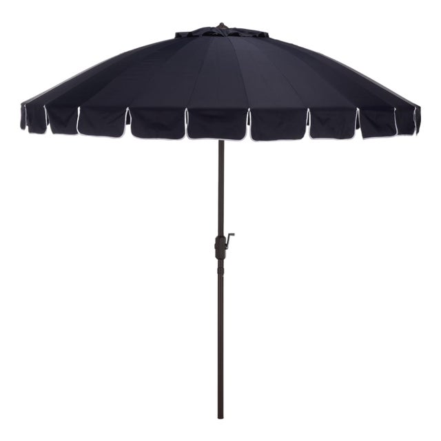 Panza 9 Ft Crank Umbrella, Navy/Brown Pole For Sale