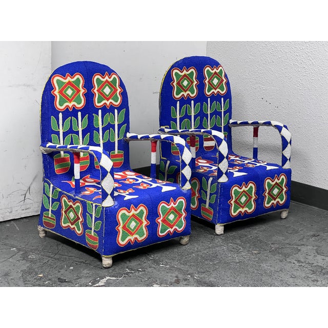 Nigerian Yoruba Tribal Hand Beaded Chairs From Luingisa African Gallery