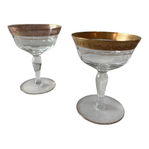 Set of 2 Vintage Tiffin Minton Gold Encrusted Champagne Glasses