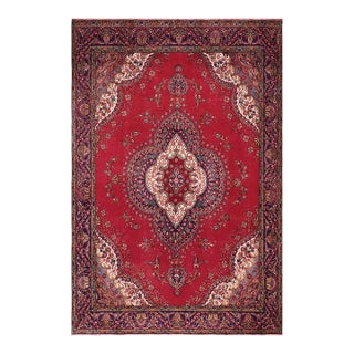 Shabby Chic Persian Tabriz Red/Purple Wool Rug - 9'2'' X 12'7'' For Sale