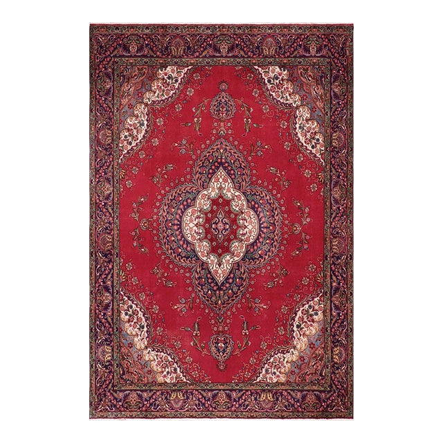 Shabby Chic Persian Tabriz Red/Purple Wool Rug - 9'2'' X 12'7'' For Sale