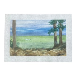 “Lake-Side Retreat” Signed Original Watercolor Landscape Painting by Nancy Smith For Sale