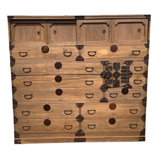 Antique Kiri Wood and Hand Forged Hardware Tansu Chest For Sale