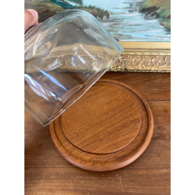 Vintage Mid-Century Modern Glass and Teak Cheese Dome by Goodwood Thailand For Sale In Seattle - Image 6 of 9