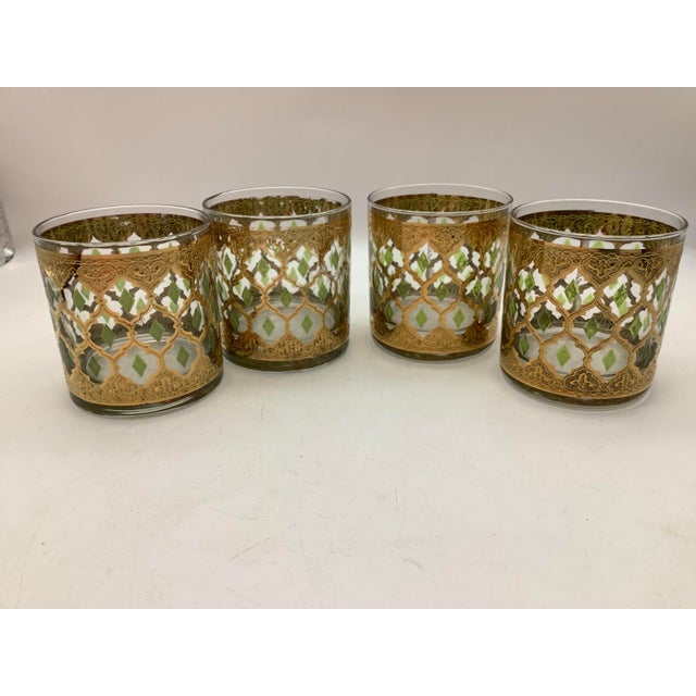 Gold Culver Valencia 22kt Gold and Green Diamond Cocktail Glass Set of 4 For Sale - Image 8 of 12