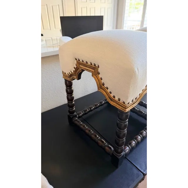 A Pair of Antique White Foot Stools With Gold Accent For Sale - Image 6 of 15