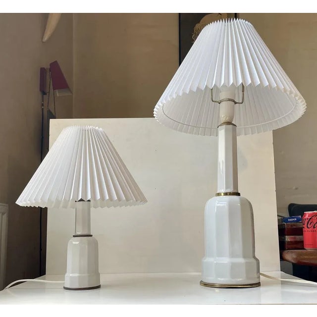 Danish Heiberg Table Lamps in White Porcelain and Brass, 1930s, Set of 2 For Sale - Image 11 of 11