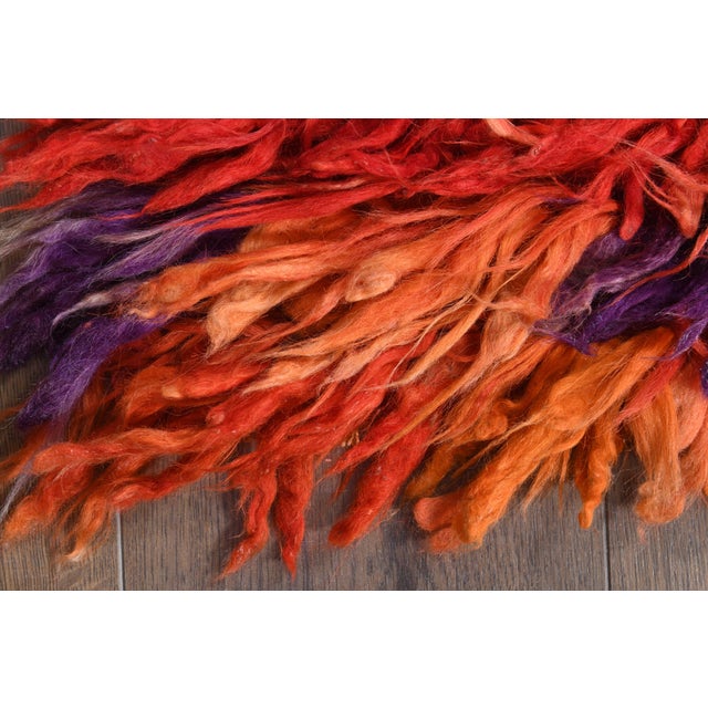 Orange 1970s Vintage Handmade Wool Cotton Orange Red High Pile Runner Rug For Sale - Image 8 of 11