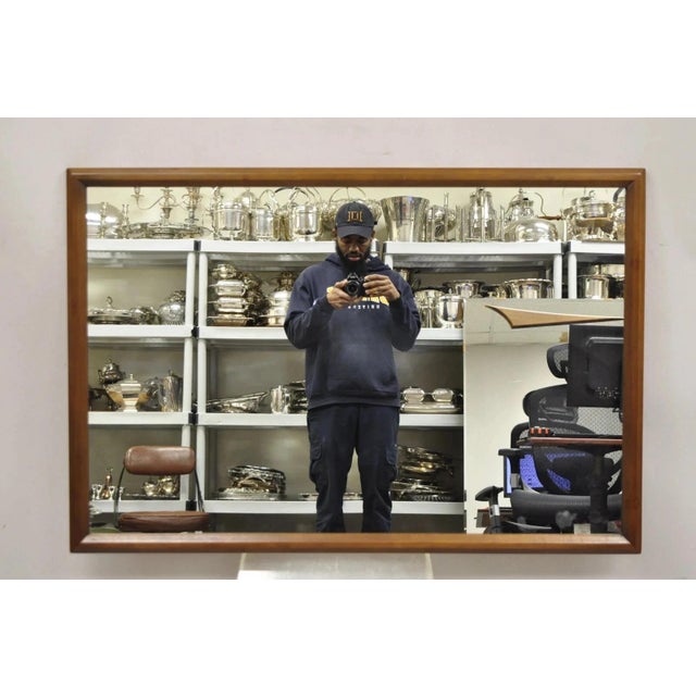 Vintage Mid Century Modern Sculpted Walnut Rectangular Modernist Wall Mirror For Sale - Image 10 of 10