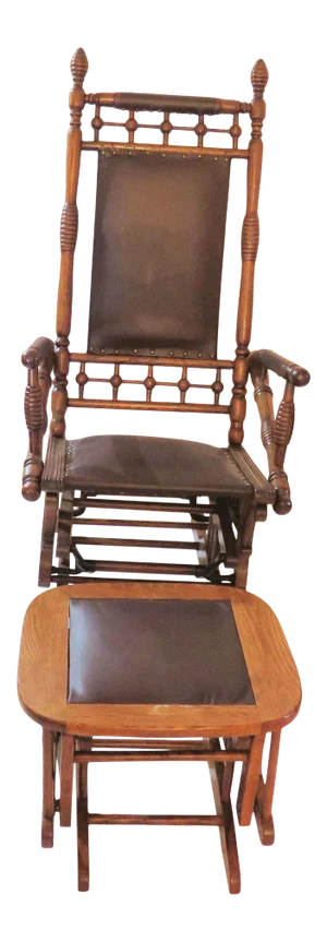 Antique Hunzinger Walnut Platform Rocker & Ottoman, 2 Pieces