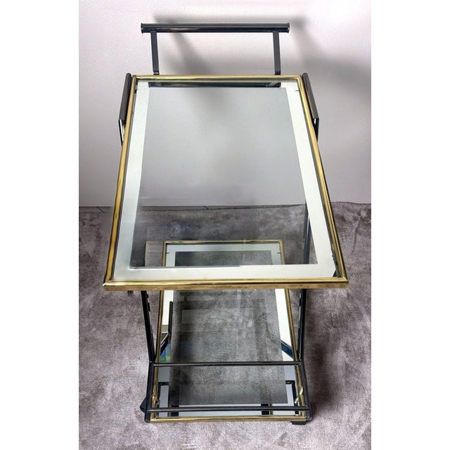 Mid 20th Century Italian Bar Cart in Burnished Steel and Brass For Sale - Image 10 of 18