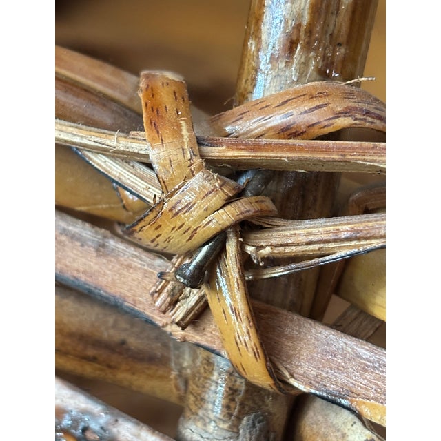 Brown Large Antique Heart-Shaped Bamboo Basket With Handle For Sale - Image 8 of 10