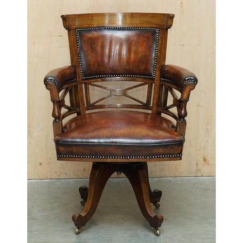 Antique Victorian Brown Leather Captain's Chair by Cornelius V. Smith, 1885 For Sale - Image 3 of 18