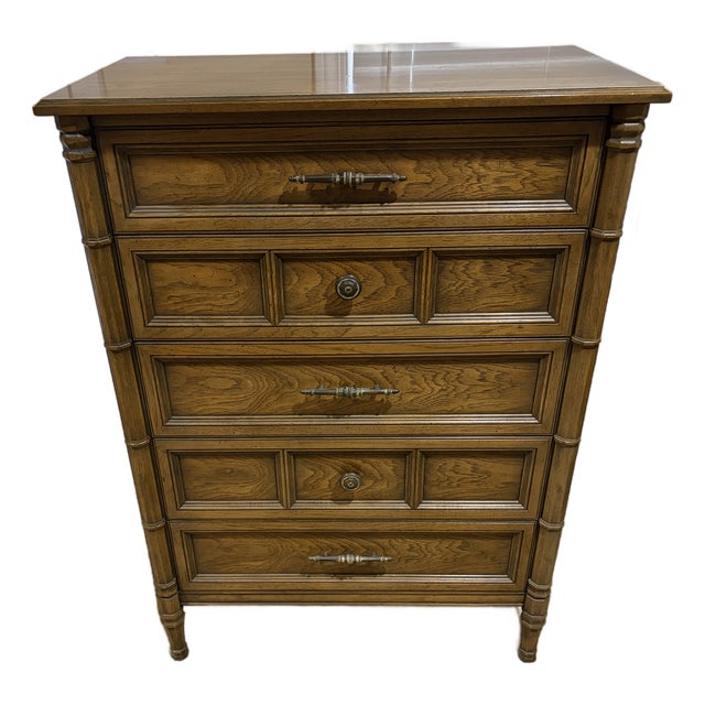 Henredon Scene One Tall Chest – 5-Drawer Faux Bamboo – Hollywood Regency For Sale
