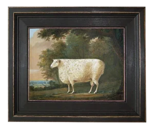 Sheep Under Tree Framed Oil Painting Reproduction Print on Canvas - 8" X 10"