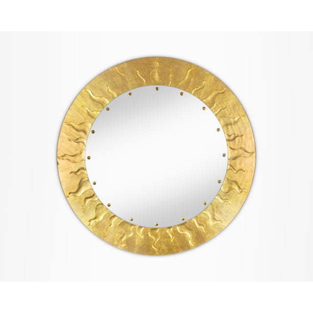 Here is a beautiful sunburst mirror by American artist David Marshall. Executed in reverse painted gold leaf, the entire...