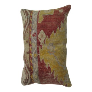 Turkish Geometric Red Yellow Rug Pillow For Sale