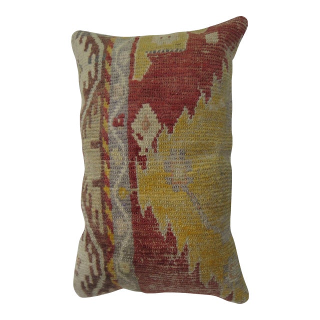 Turkish Geometric Red Yellow Rug Pillow For Sale