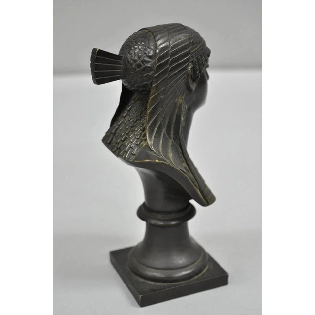 Late 19th Century Antique Egyptian Revival Small 7" Bronze Grand Tour Bust of a Pharaoh For Sale - Image 10 of 12