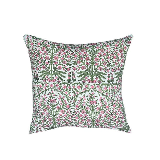 Not Yet Made - Made To Order Pink and Green Block Print Down Filled Pillows 20” X 20” - India For Sale - Image 5 of 6