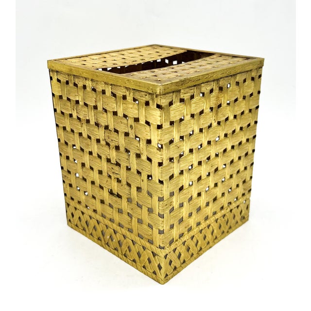 Gold Vintage Ormolu Gold-Tone Metal Basketweave Tissue Box Cover – Hollywood Regency / Italian For Sale - Image 8 of 8