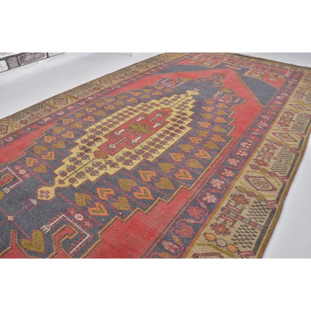 1960s Red & Navy Blue Vintage Turkish Rug For Sale - Image 5 of 11