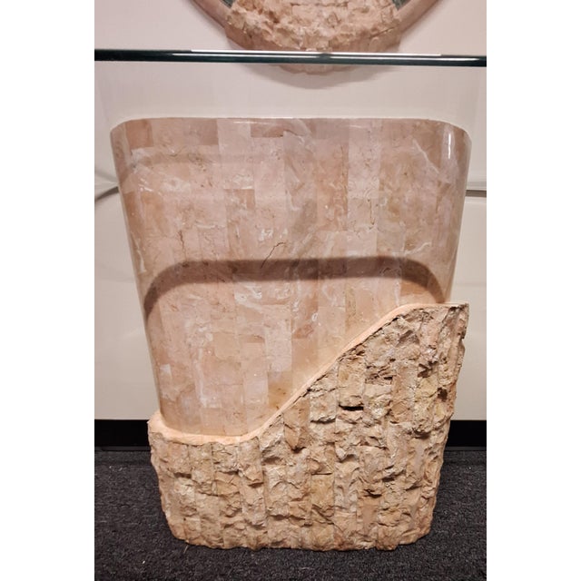 1950s Bassett Furniture Inlaid Brass & Crushed Malachite Tessellated Marble Console Table and Mirror - Set of 2 For Sale - Image 10 of 12