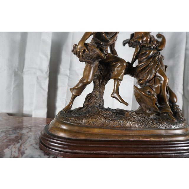 Romantic Bronze Figural Sculpture of Courting Couple on Bench For Sale - Image 4 of 11